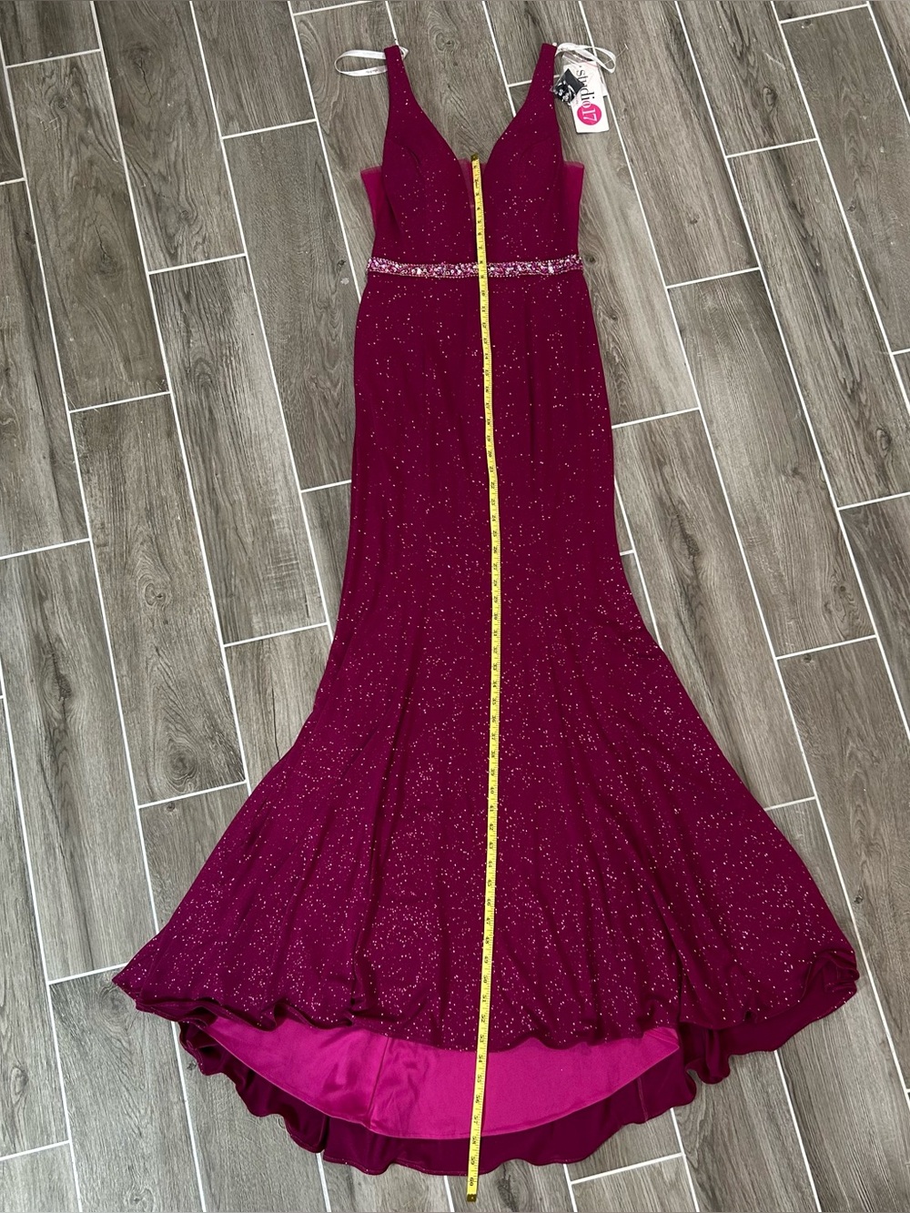 Studio 17 Sparkle Evening Gown Size 8 Beaded Waist Magenta Style #12751 NewW/Tag